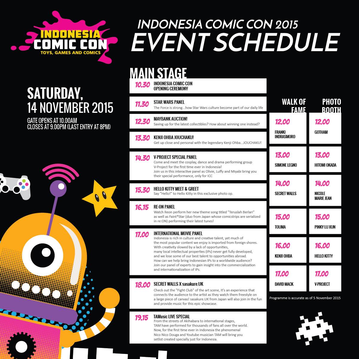 jadwal acara indonesia comic con 2015 sabtu 14 november