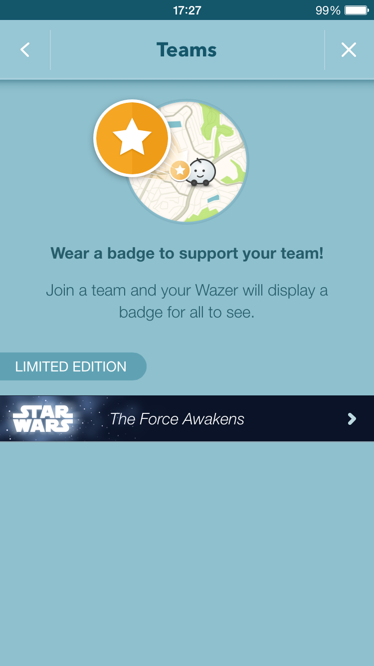 Waze Opt-In for The Force Awakens Team