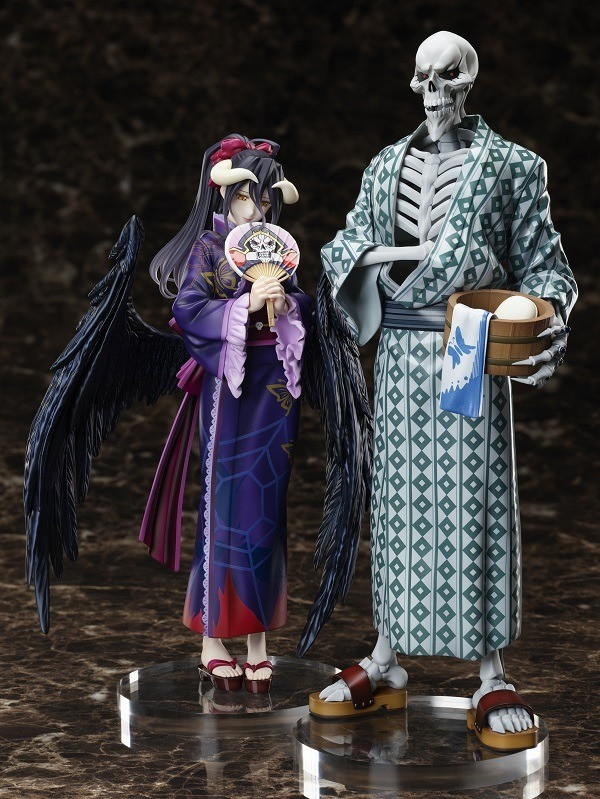 Tuan 1/8 skala yukata angka gambar pahlawan 2 Gambar promosi tokoh-tokoh yukata skala FuRyu Overlord 1/8, menampilkan Albedo dan Ainz Ooal Gown dalam kimono musim panas mereka.