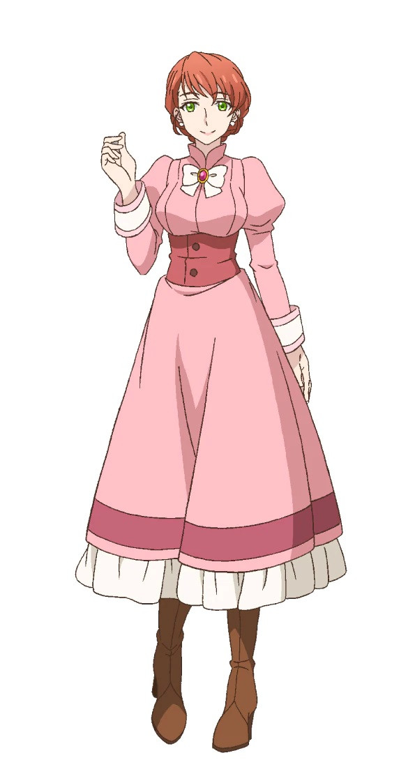 Elise pengaturan karakter Pengaturan karakter Elise, seorang wanita dengan rambut merah, mata hijau, dan gaun merah muda dari anime TV By the Grace of the Gods yang akan datang.