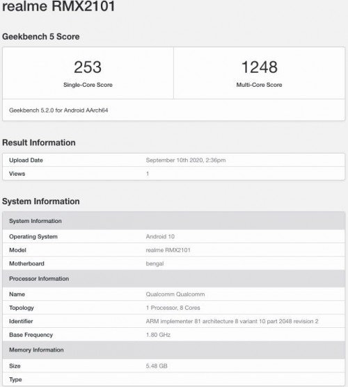 Realme C17 muncul di Geekbench dengan Snapdragon 460