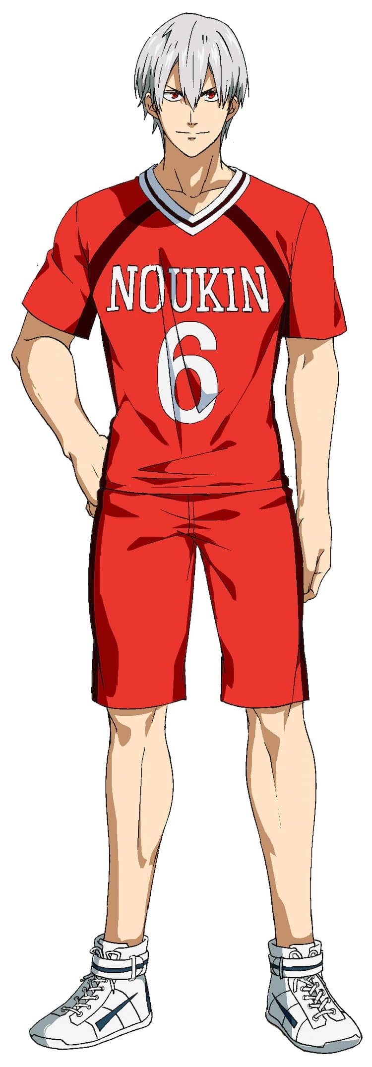Setting karakter Tatsuya Yoigoshi, karakter utama dari anime TV Burning Kabaddi mendatang, mengenakan seragam kabaddi-nya. Tatsuya memiliki rambut perak, mata merah, dan ekspresi liar.