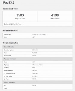 Dugaan iPad Air (2020) di GeekBench