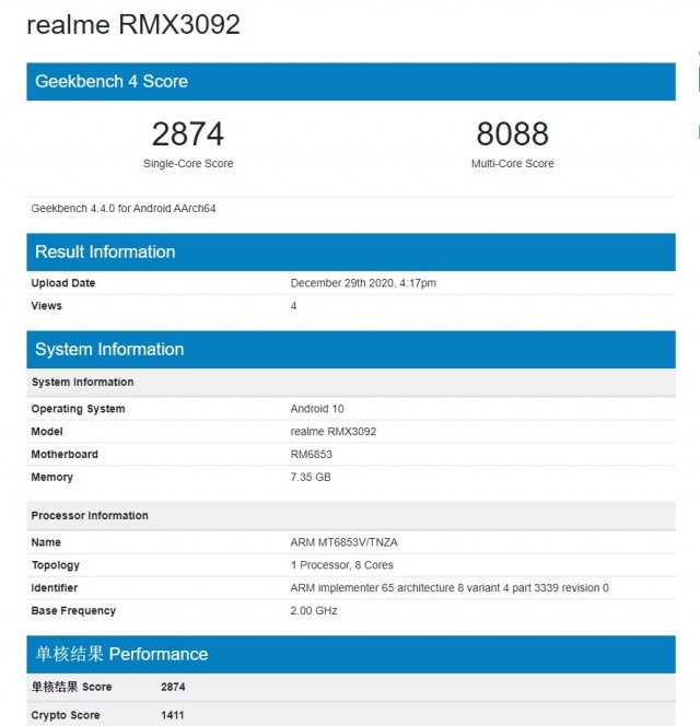 Dugaan Realme 8 di Geekbench