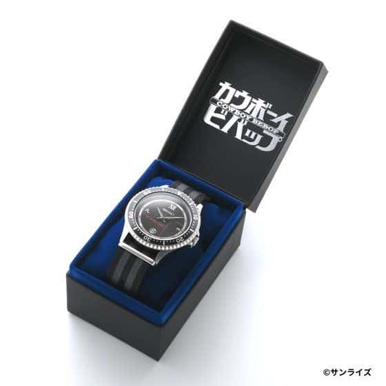 Gambar promosi Jam Tangan SEIKO x Cowboy Bebop, yang menampilkan jam tangan dalam kemasan bertema Cowboy Bebop.
