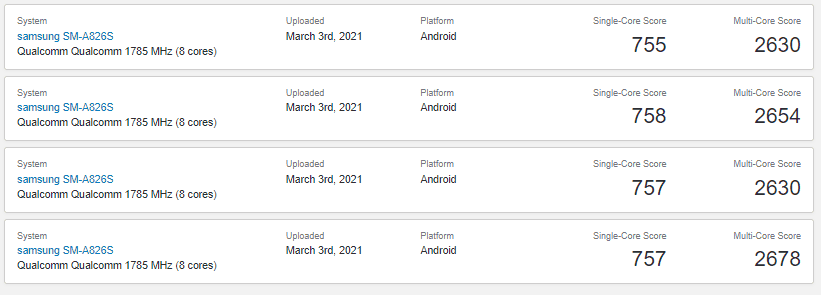 Hasil Galaxy A82 Geekbench