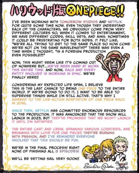 Oda Mengatakan Live Action One Piece Adalah Kesempatan Terakhir Untuk Membawa Seri Ini Ke Dunia