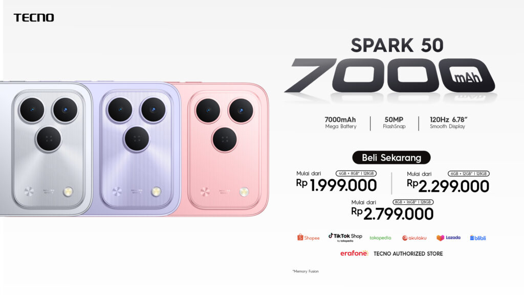 Tecno Spark 50 Resmi Hadir Di Indonesia, Usung Baterai 7000mah Dan Fitur Ai Canggih