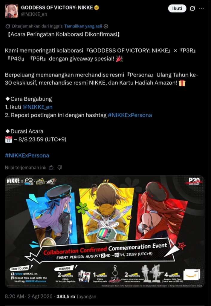 Goddess Of Victory: Nikke Resmi Gelar Kolaborasi Dengan Persona Mulai Agustus 2026