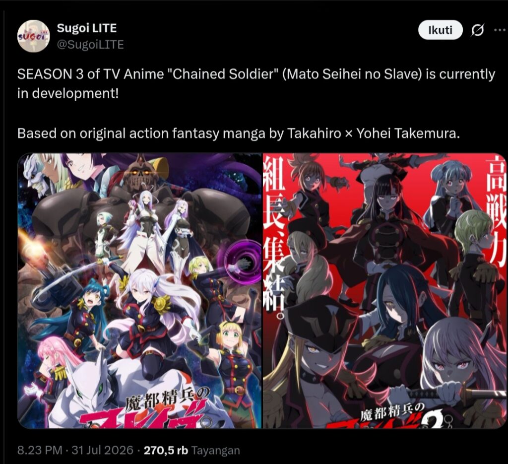 Mato Seihei No Slave Season 3 Resmi Diumumkan, Produksi Sedang Berlangsung