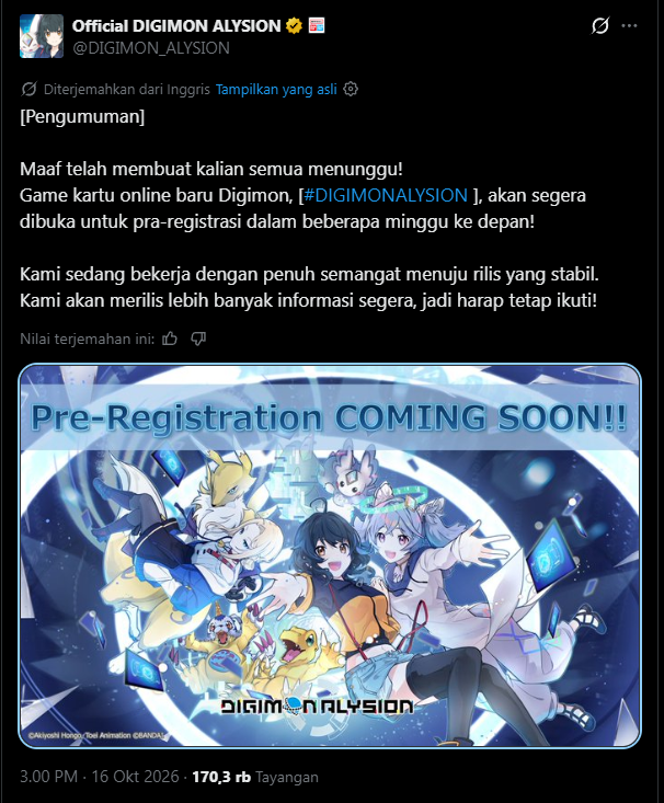 Digimon Alysion Segera Buka Pra Registrasi, Hadirkan Kartu Dan Digimon Baru